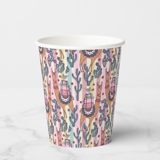 Gobelets En Papier Llamas Sur La Stripe Motif (Verso)