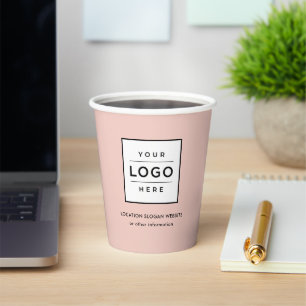 Gobelets En Papier Logo de société Rose Pâle Marqué