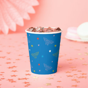 Gobelets En Papier Logo de Wonder Woman et étoiles motif bleu