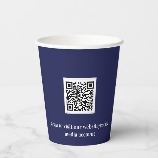 Gobelets En Papier logo d'entreprise bleu marine code qr (Verso)