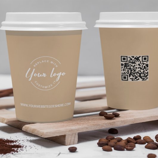 Gobelets En Papier Logo d'entreprise CODE QR Brown simple personnalis