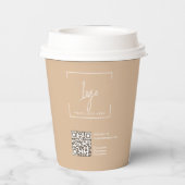 Gobelets En Papier Logo d'entreprise Code QR Moderne Beige Entreprise (Verso)