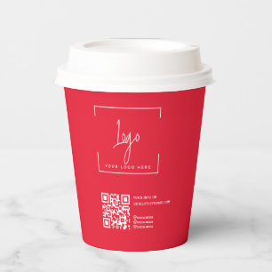 Gobelets En Papier Logo d'entreprise Code QR Rouge Moderne Entreprise