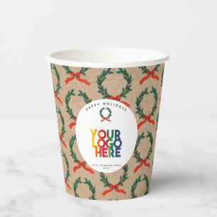 Gobelets En Papier Logo d'entreprise de Noël Wreath Kraft Vintage