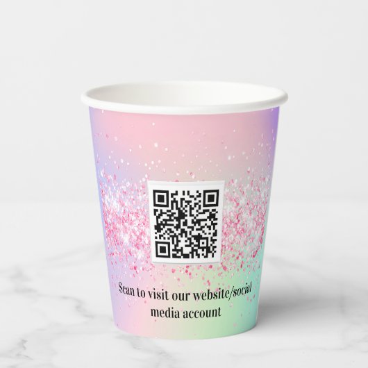 Gobelets En Papier Logo d'entreprise holographique rose qr code (Verso)