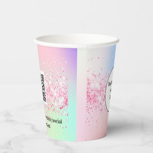 Gobelets En Papier Logo d'entreprise holographique rose qr code (Droite)