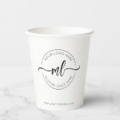Gobelets En Papier Logo d'entreprise Monogramme simple Initiales Blan (Recto)
