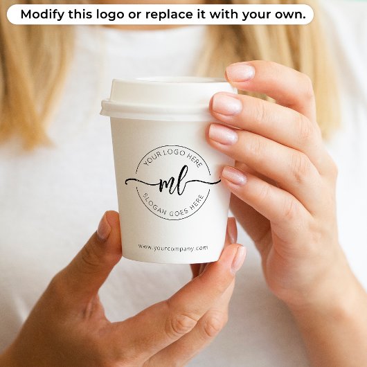 Gobelets En Papier Logo d'entreprise Monogramme simple Initiales Blan
