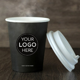Gobelets En Papier Logo d'entreprise noir professionnel moderne 8oz