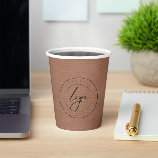 Gobelets En Papier Logo d'entreprise | Rustic Kraft Simple Minimal Pe