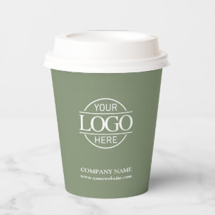 Gobelets En Papier Logo d'entreprise vert sauge moderne pour une soci