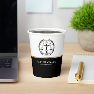 Gobelets En Papier Logo Droit Justice Black White Gold
