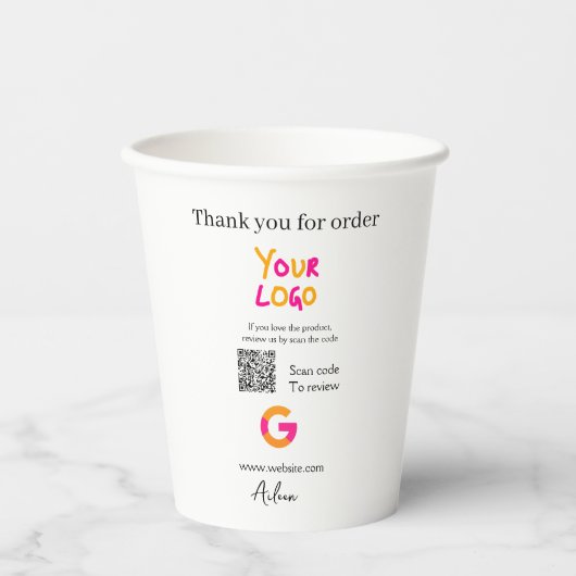 Gobelets En Papier logo du site Web d'analyse de code QR d'avis Googl (Recto)