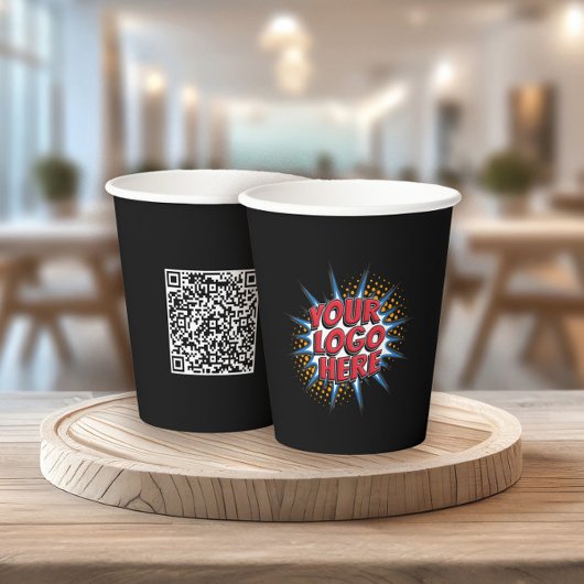Gobelets En Papier Logo et QR Code Achats Marketing Noir