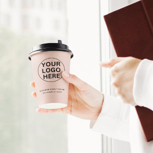 Gobelets En Papier Logo et texte promotionnels Blush Pink Business