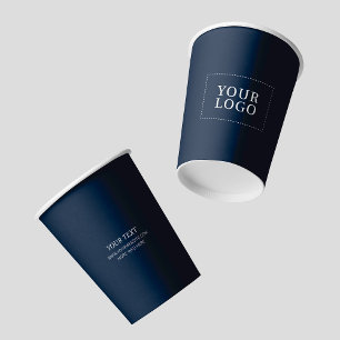 Gobelets En Papier Logo minimal d'affaires bleu marine personnalisé