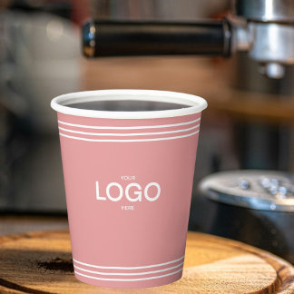 Gobelets En Papier Logo personnalisé minimal blanc sur rose