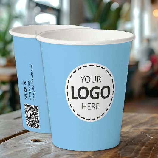 Gobelets En Papier Logo, QR Code Social Media Custom Blue Paper Cups