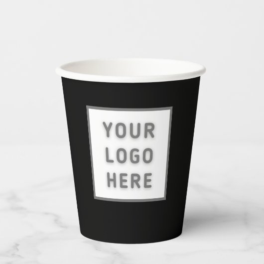 Gobelets En Papier Logo simple Modèle Business Promo Swag Noir (Recto)