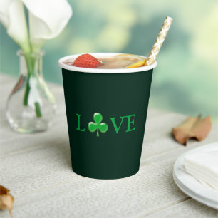 Gobelets En Papier Love dark Green Shamrock irlandais St. Patrick's D