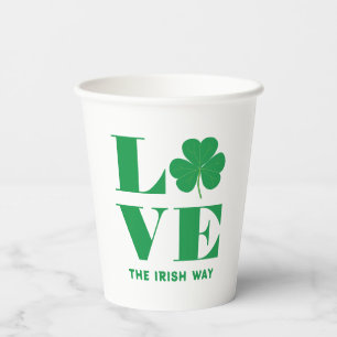Gobelets En Papier Love Shamrock Clover Irish Custom Text Vert Blanc
