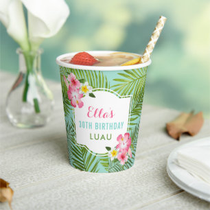 Gobelets En Papier Luau d'anniversaire au Hibiscus Tropical