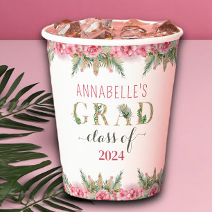 Gobelets En Papier Luau Graduation Class Of 2024 Floral