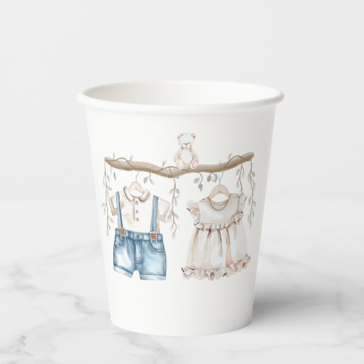 Gobelets En Papier Lui ou elle Aquarelle Vêtements Révélation de genr (Recto)