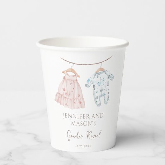 Gobelets En Papier Lui ou Elle Bébé Vêtements Genre Révéler Coupes de (Verso)