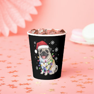 Gobelets En Papier Lumières de Noël Santa Pug Xmas Amateur de Chien