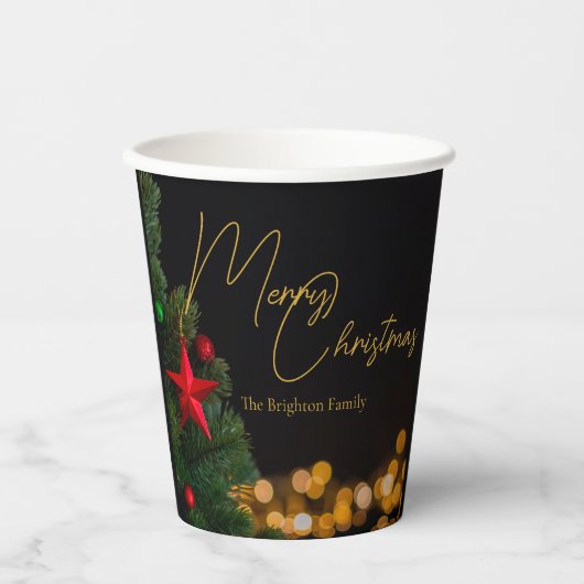 Gobelets En Papier Lumières dorées Joyeux Noël moderne (Recto)