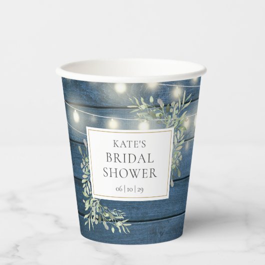 Gobelets En Papier Lumières Guirlandes Rustiques Réception de Mariage (Recto)