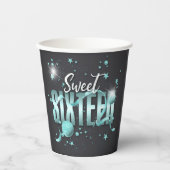 Gobelets En Papier Lune et étoiles Sweet 16 Turquoise/noir ID788 (Recto)