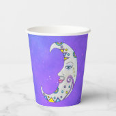 Gobelets En Papier Lune Mystique Croissant À Visage Abstrait (Verso)