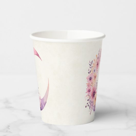 Gobelets En Papier Lune rose Croissant avec de jolies fleurs (Gauche)