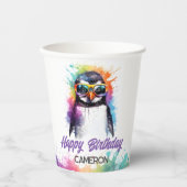 Gobelets En Papier Lunettes de soleil Pingouin de fête, anniversaire (Recto)