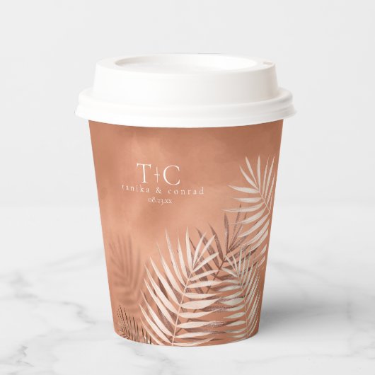 Gobelets En Papier Lush Palm Leaf Mariage Terra Cotta ID956 (Recto)