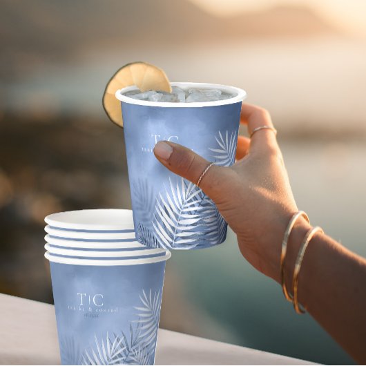 Gobelets En Papier Lush Palm Leaf Wedding Windsor Blue ID956