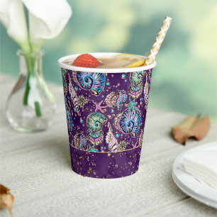Gobelets En Papier Luxe violet sous-marine Dark Pastel Gold Sea Lif