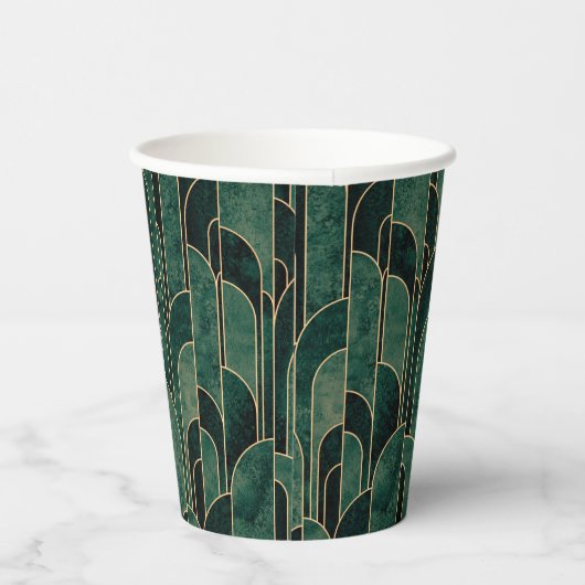 Gobelets En Papier Luxueux Motif Art déco Vert et Or (Droite)