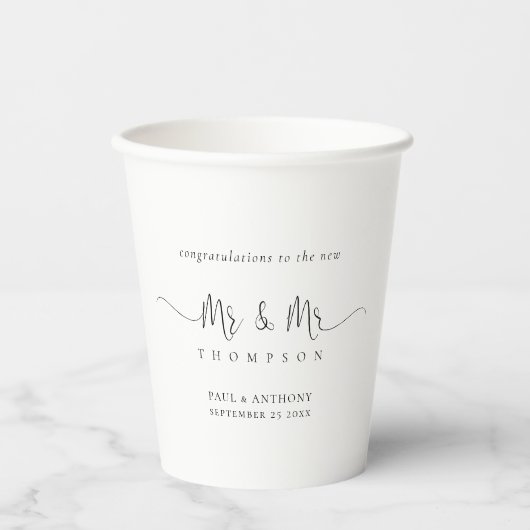 Gobelets En Papier M. M. Nom Script Mariage gay (Recto)