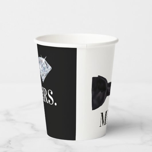 Gobelets En Papier M. & Mme Mariage noir et blanc (Droite)