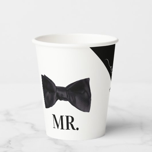 Gobelets En Papier M. & Mme Mariage noir et blanc (Recto)