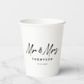 Gobelets En Papier M. & Mme Modern Black White Script Mariage (Verso)