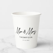 Gobelets En Papier M. & Mme Modern Black White Script Mariage (Recto)
