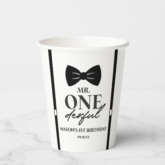 Gobelets En Papier M. ONEderful Bowtie Première fête d'anniversaire (Verso)