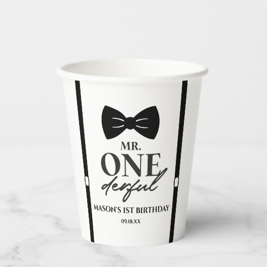 Gobelets En Papier M. ONEderful Bowtie Première fête d'anniversaire (Recto)