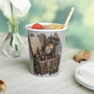 Gobelets En Papier Machine à temps Steampunk - Vintage coffre au trés