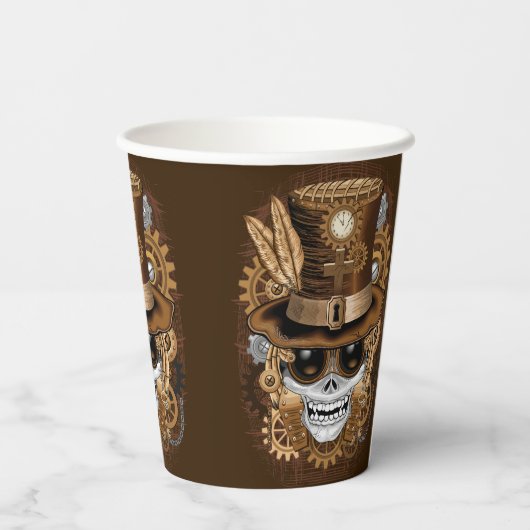 Gobelets En Papier Machine rétro Voodoo à vapeur crâne (Verso)