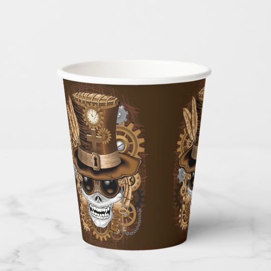 Gobelets En Papier Machine rétro Voodoo à vapeur crâne (Recto)